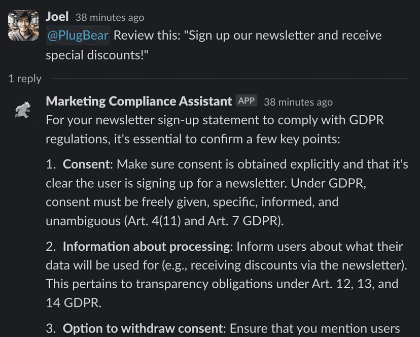 Connecting a Compliance Review Assistant to Your Team
